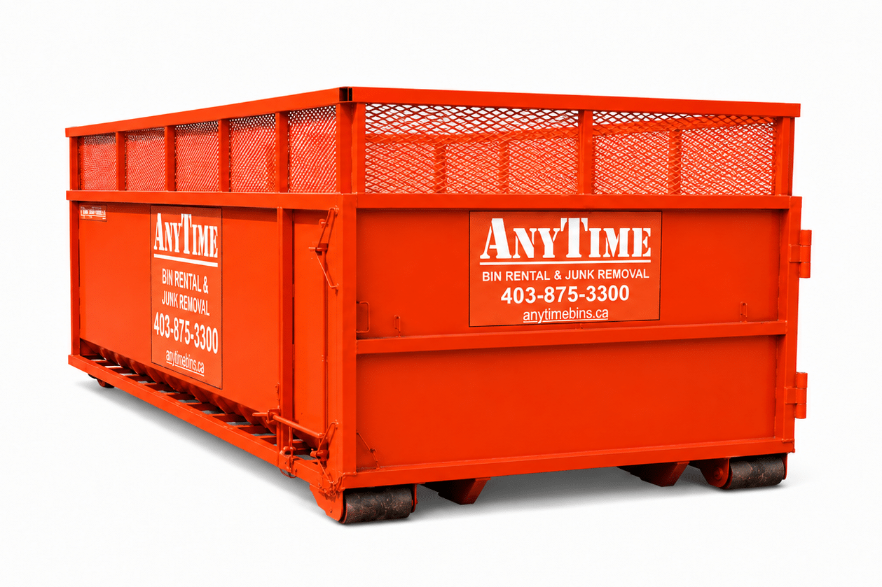 Bright orange dumpster for bin rental service